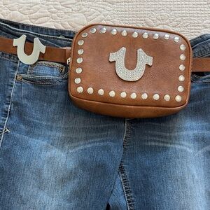 True Religion Tan Belt Bag with Silver stud Accents